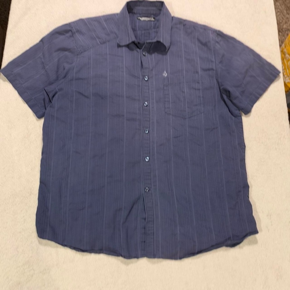 Volcom Mens Blue Striped Short Sleeve Button Up Shirt Skater Surf XXL